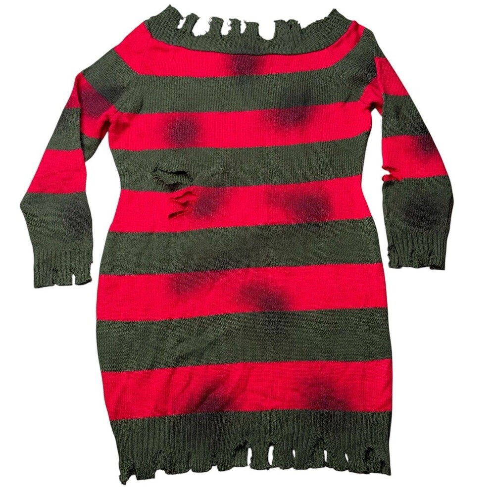 Freddy Krueger Sweater Dress Costume Medium Large Halloween Elm St Distressed